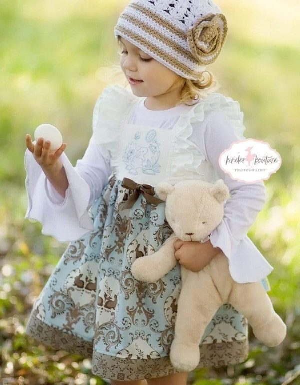 April  Girls Bunny Dress in Blue/Brown - 12-18mos, Blue