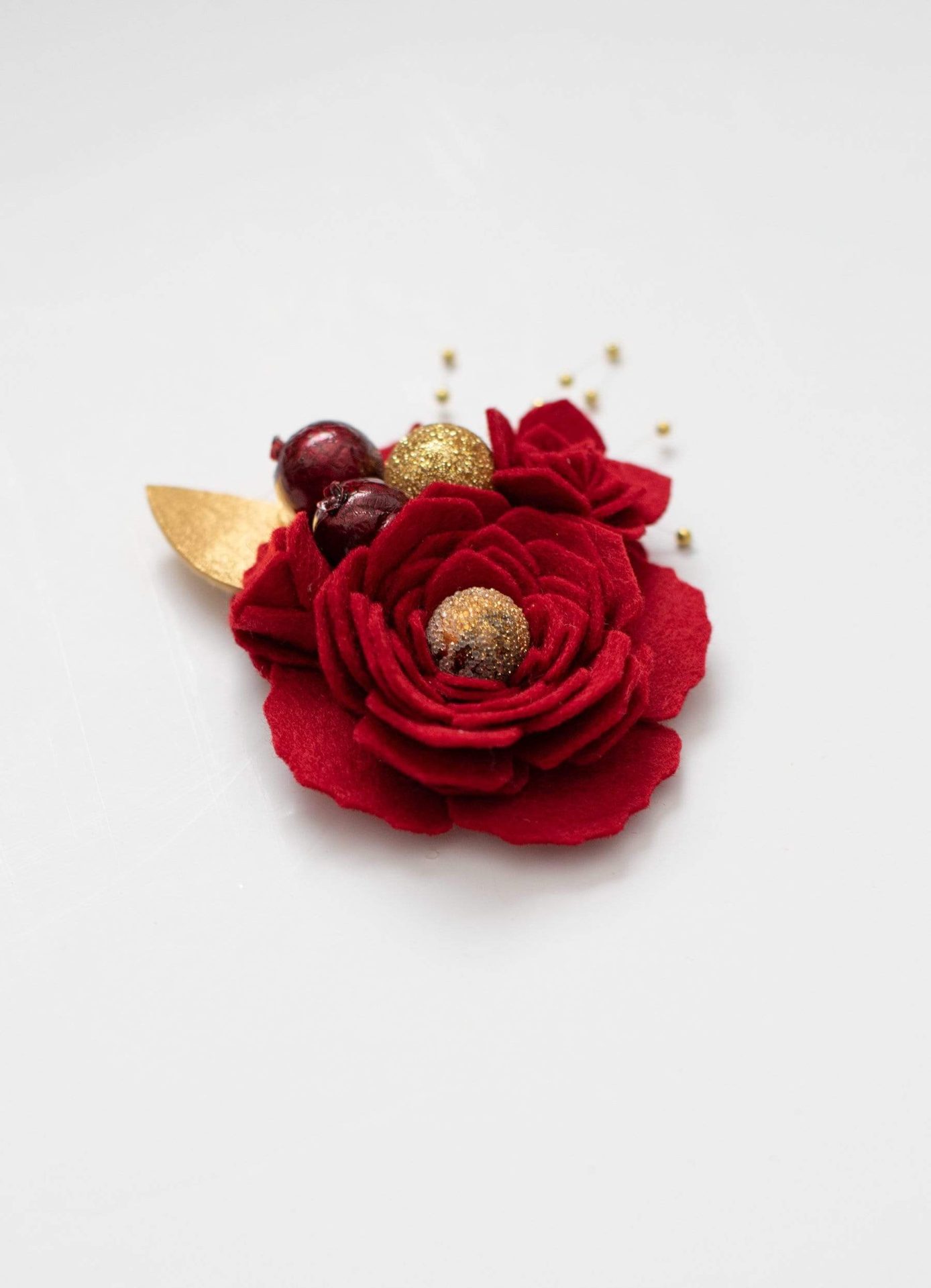 Kinder Kouture Accessory Red and Gold Felt Flower Headband