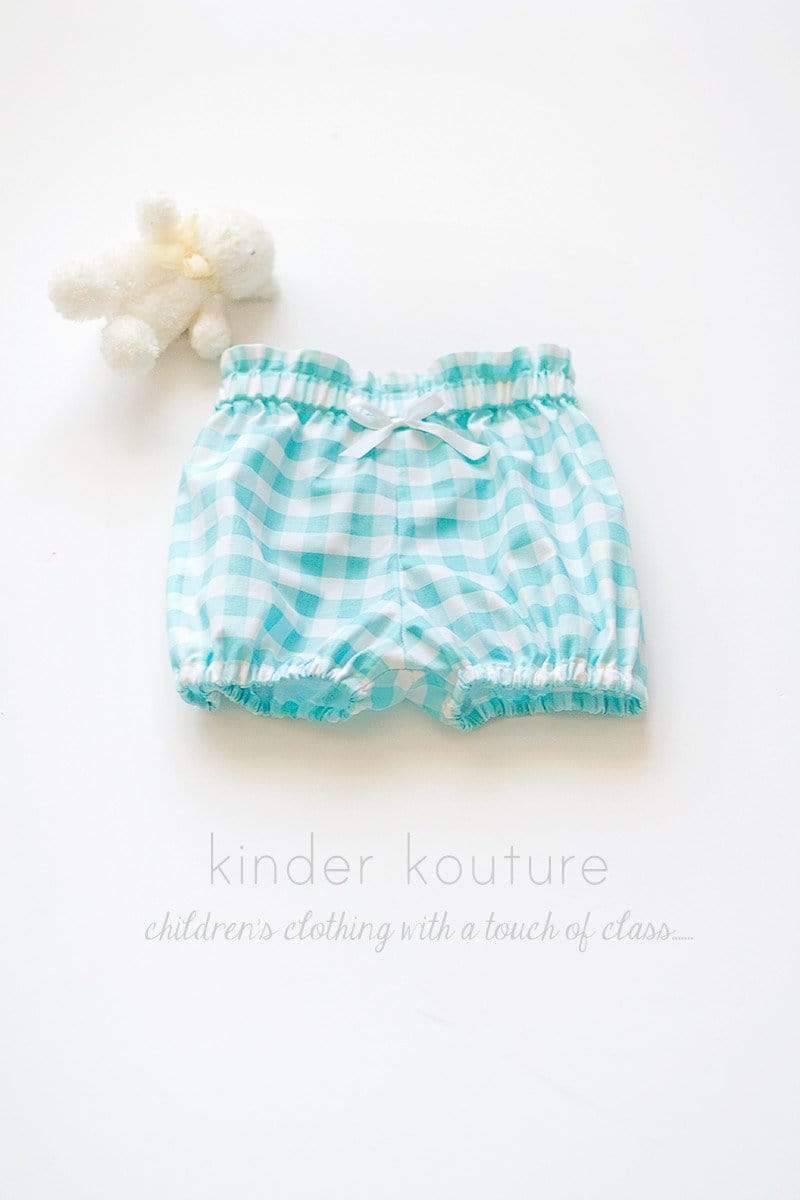 Paperbag Shorties Aqua Gingham - Kinder Kouture