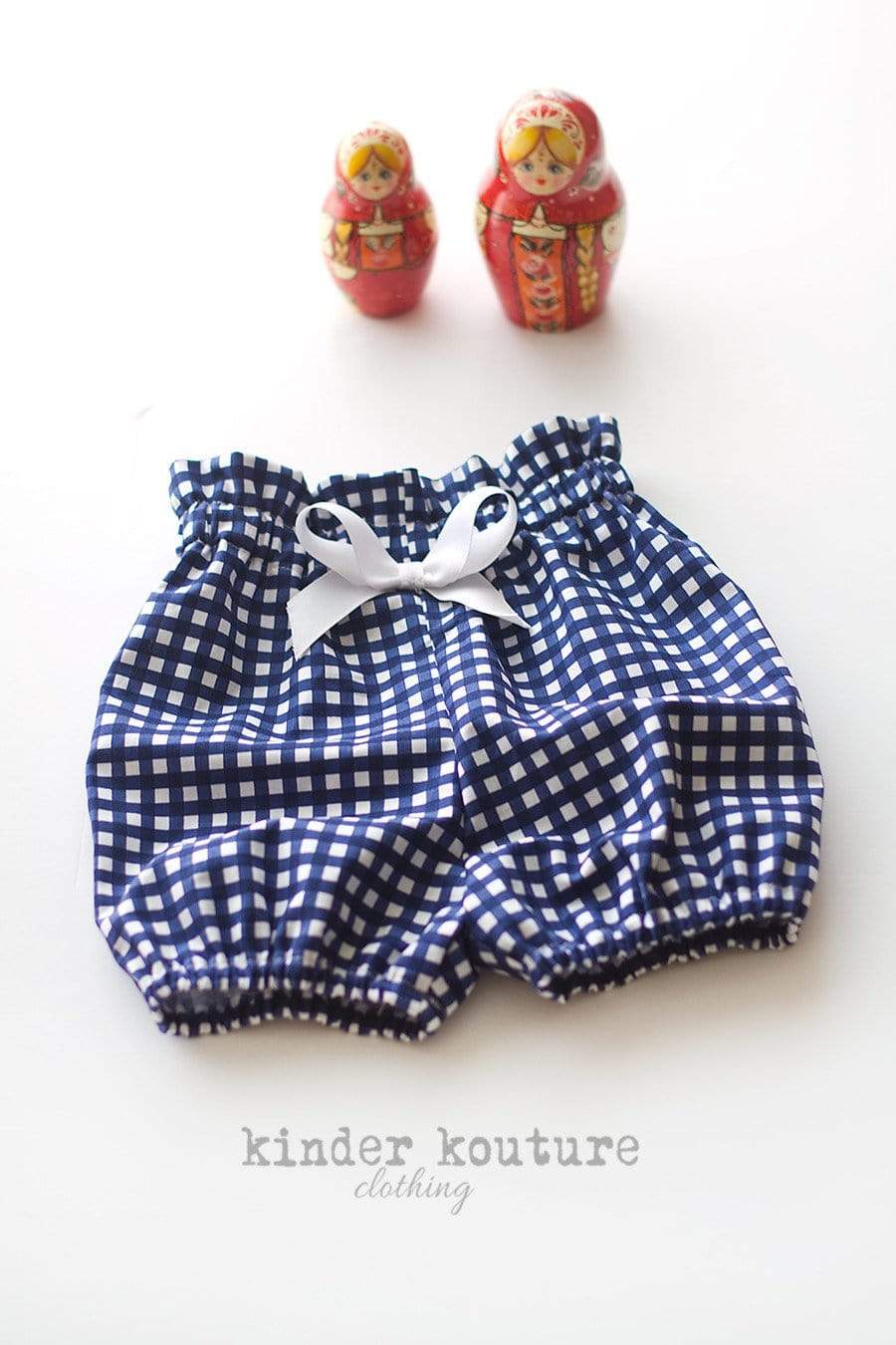 Paperbag Shorties Navy Gingham - Kinder Kouture