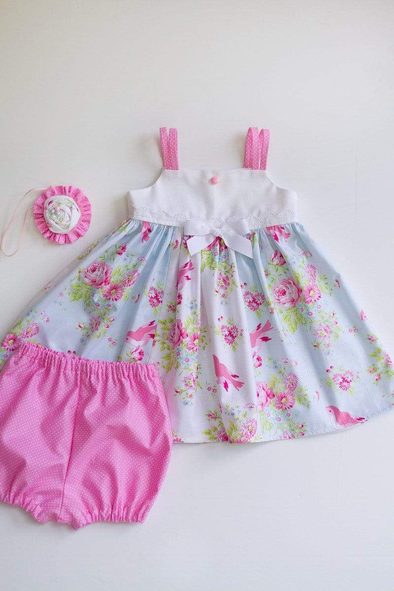 Kinder Kouture Ready-To-Ship 12-18mos / Blue/White RTS Zoey's Garden Strappy Summer 2piece Set