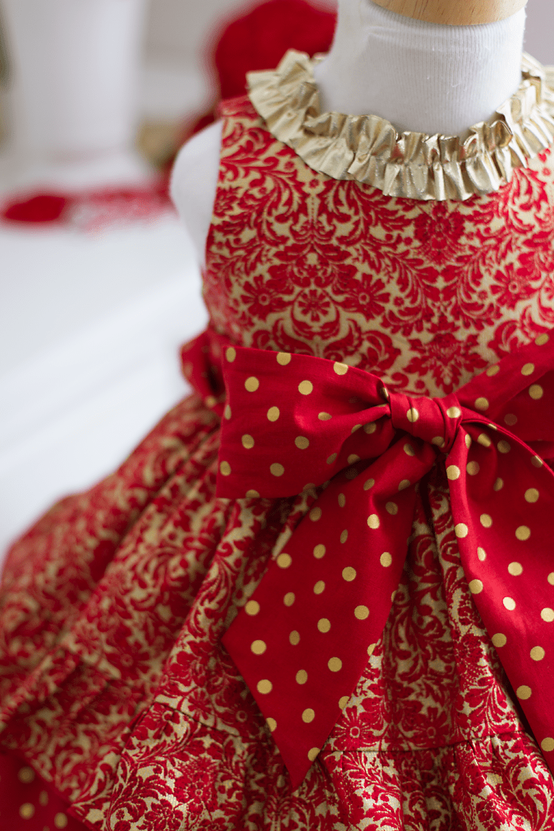 Kinder Kouture Ready-To-Ship 2T / Red RTS Festive Red Shimmer Christmas Dress