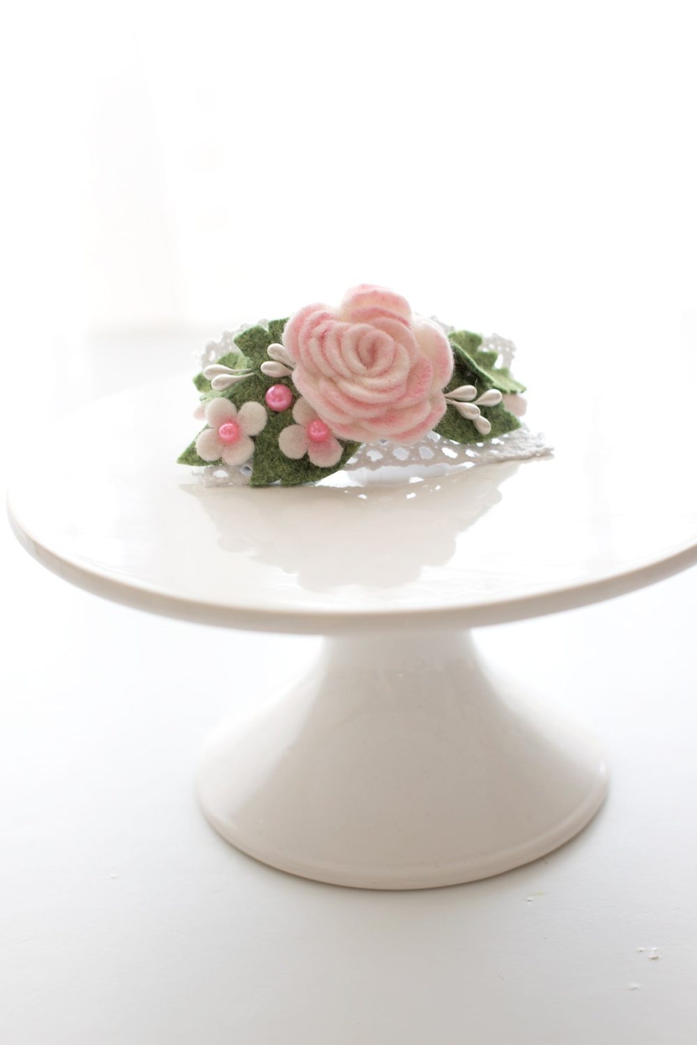 White and Pink Dainty Felt Headband